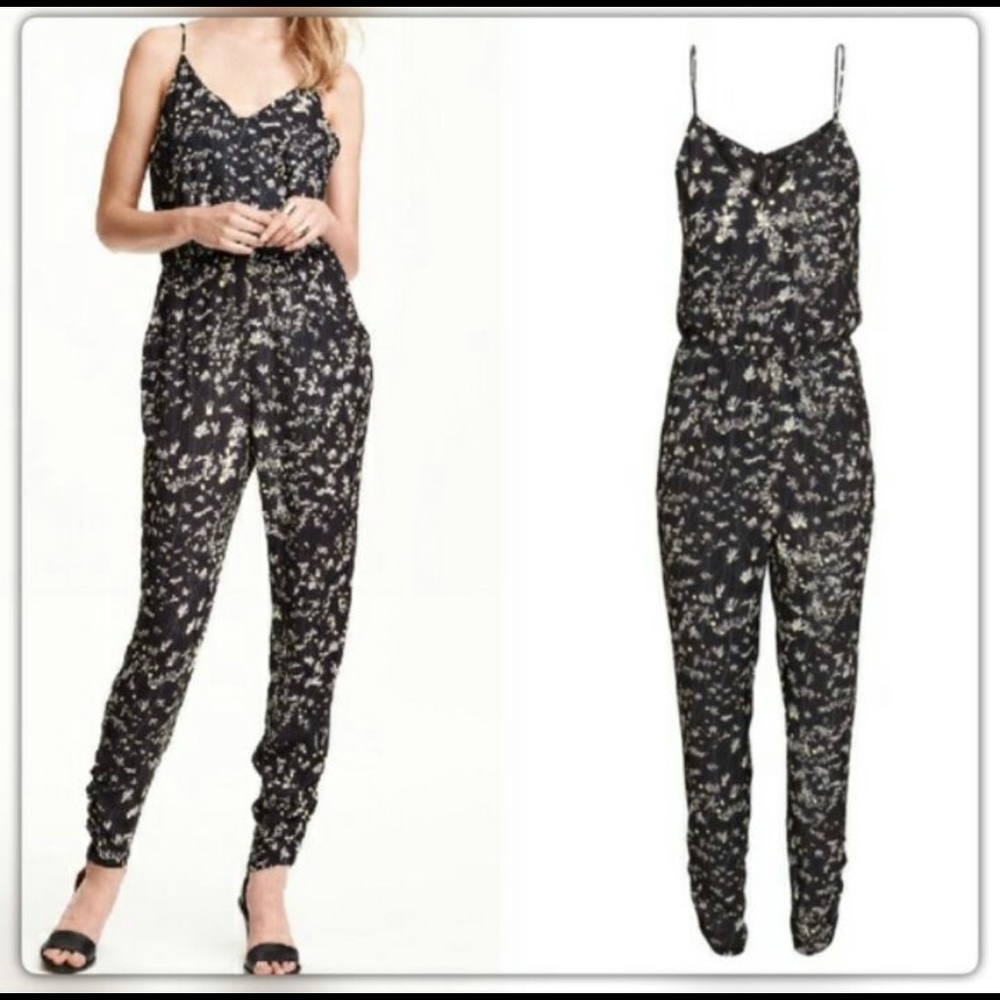 H&M Black Daisey Print Jumpsuit size 4